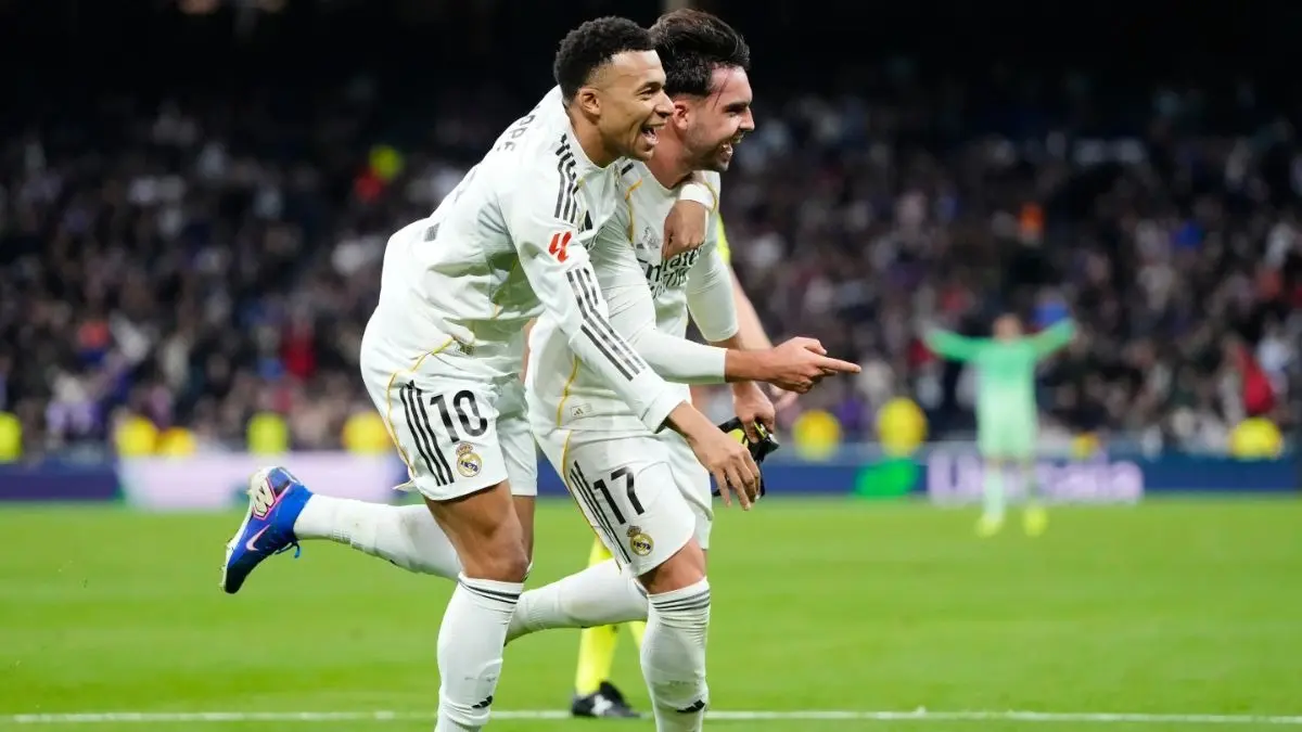 Real Madrid Jeered By Angry Fans Before Beating Levante In La Liga Mbappé and Raúl Asencio celebrating