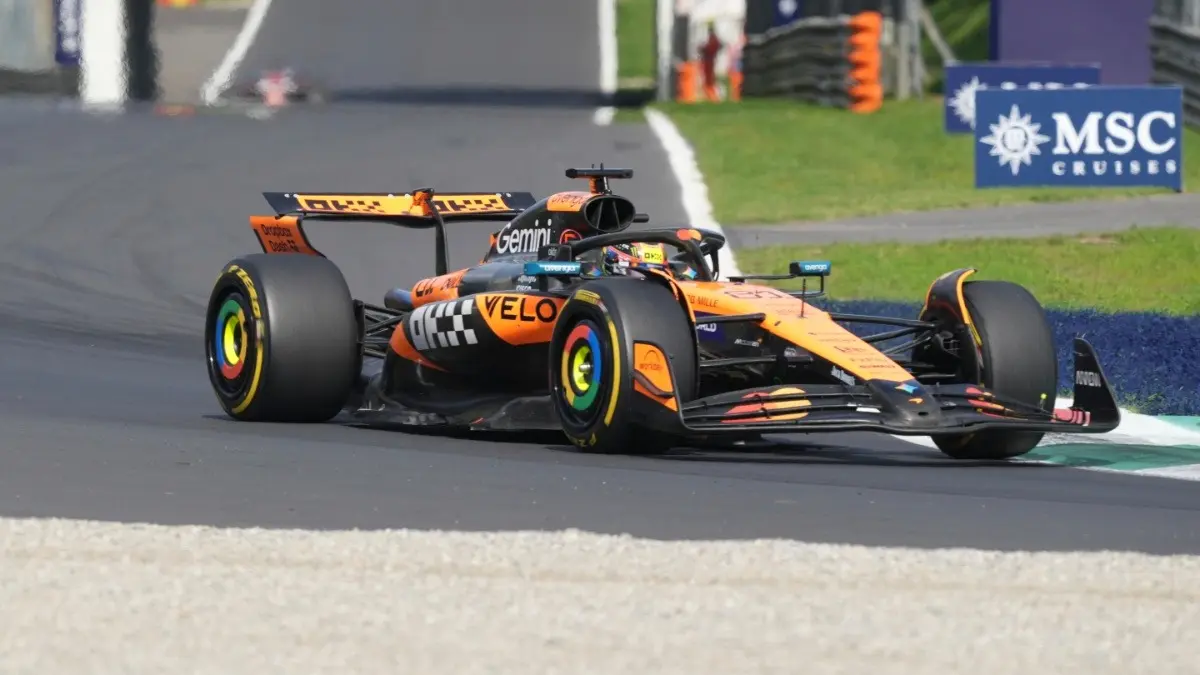 McLaren driver Oscar Piastri steers his car during the Italian Grand Prix race at the Monza