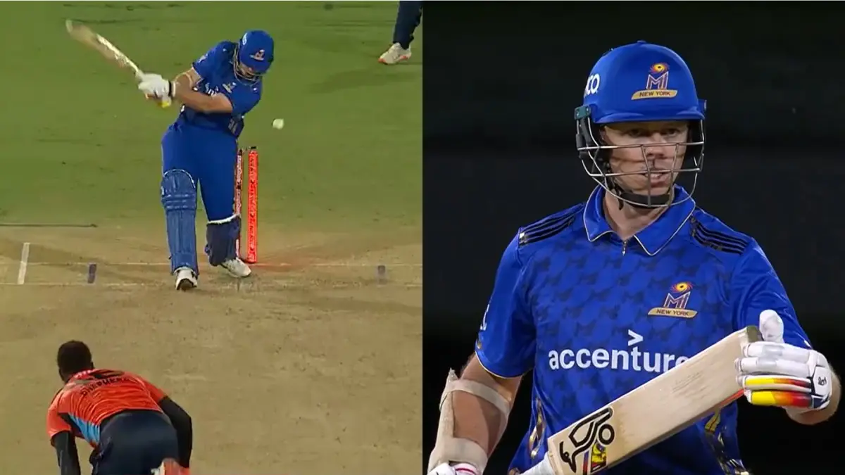 Michael Bracewell Calls For A Review Despite Being Clean Bowled During MLC Outing For MI New York: WATCH Michael Bracewell, Romario Shepherd