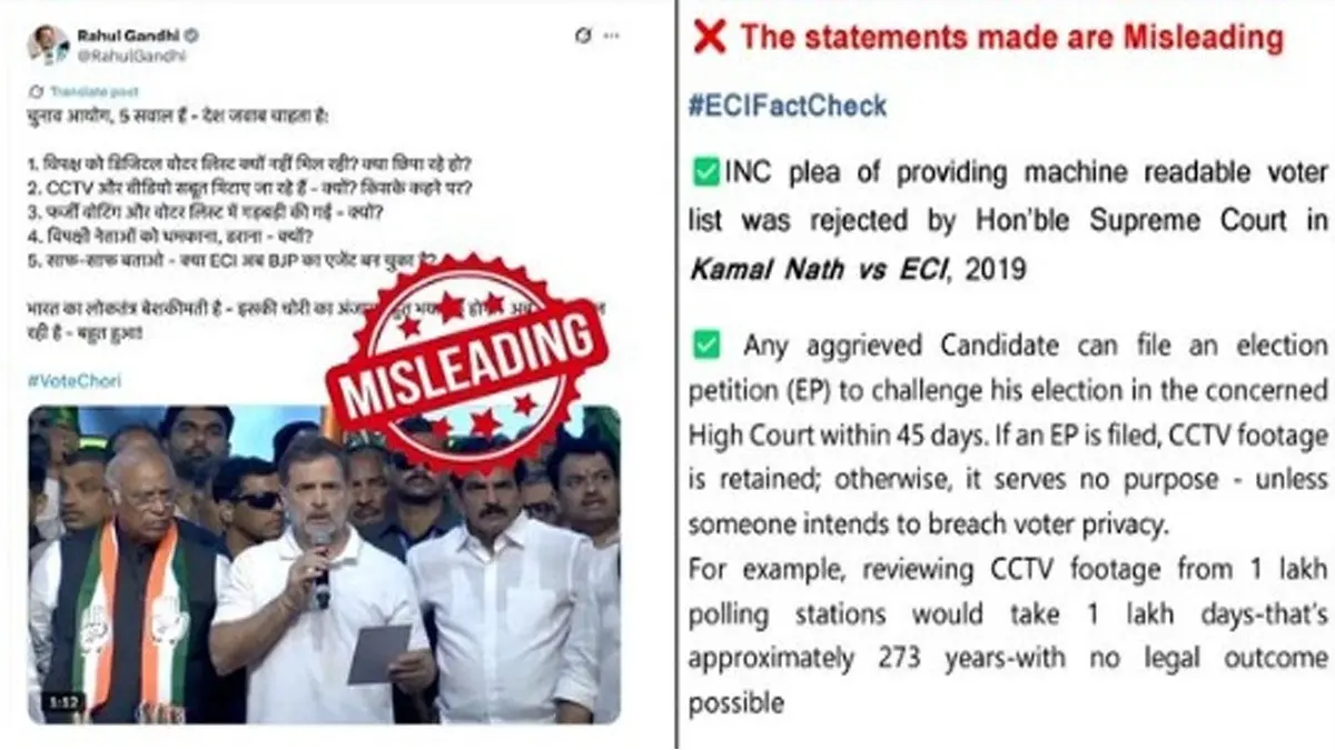 'Misleading': Election Commission Fact Checks Rahul Gandhi On 'Vote Chori' Claims, Dares Him To Sign Declaration On Issues He Raised 'Misleading': ECI Fact Checks Rahul Gandhi On 'Vote Chori' Claims