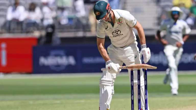 Mitchell Marsh reacts abfter getting out