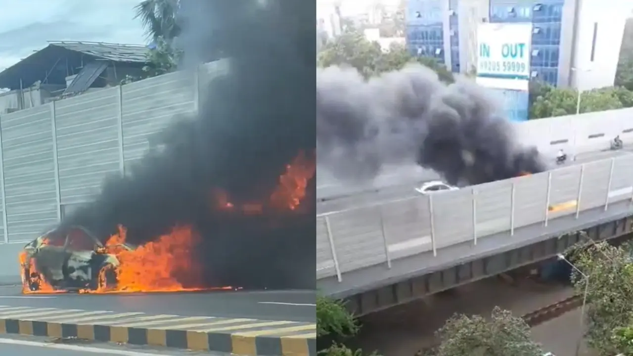 Video: Car Catches Fire in Mumbai's Gokhale Bridge, 'Vehicle Movement Affected', Say Traffic Police Mumbai car fire