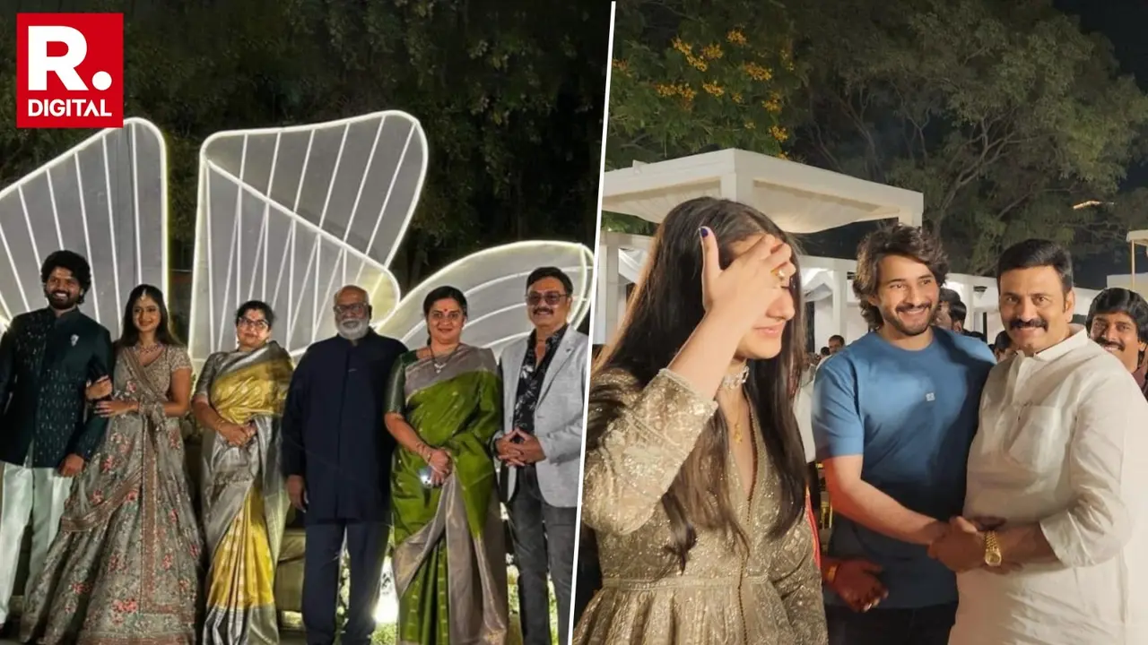 Mahesh Babu, SS Rajamouli Attend MM Keeravaani's Son's Pre-Wedding Function, Pose With Bride & Groom MM Keeravani's younger son's pre-wedding festivities