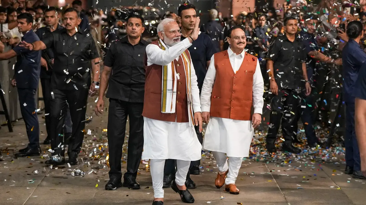 BJP's 48-seat Victory in Haryana: From Single-digit Struggles to Hat-trick of Wins Modi at BJP HQ