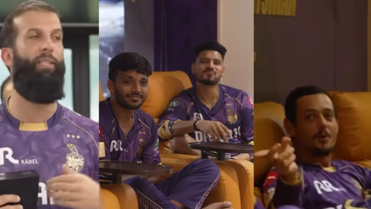 Moeen Ali's KKR Teammates Poke Fun At Him For Conceding Five Sixes, Quinton De Kock Ends Up Making Special Request | WATCH Moeen Ali, Chetan Sakariya, Vaibhav Arora and Quinton de Kock in KKR dressing room