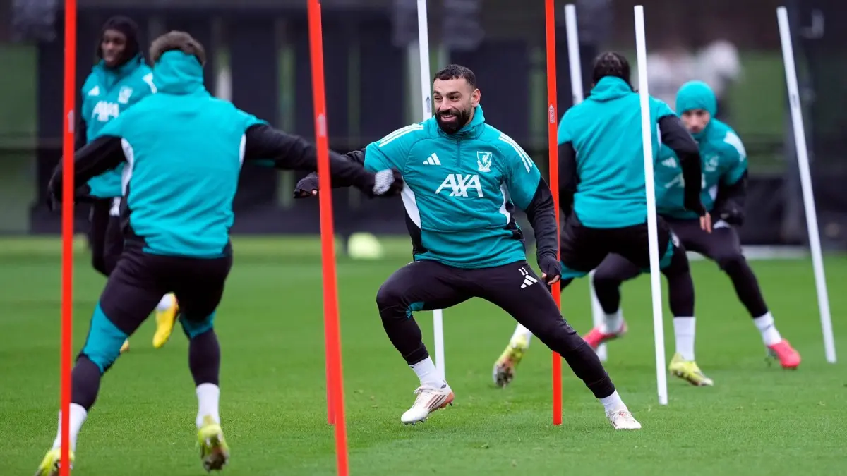 Mohamed Salah during a Liverpool practice session