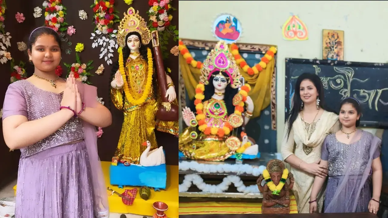 Mohammed Shami Ex Wife hasin jahan and Daugher Aaira celebrated Saraswati Puja