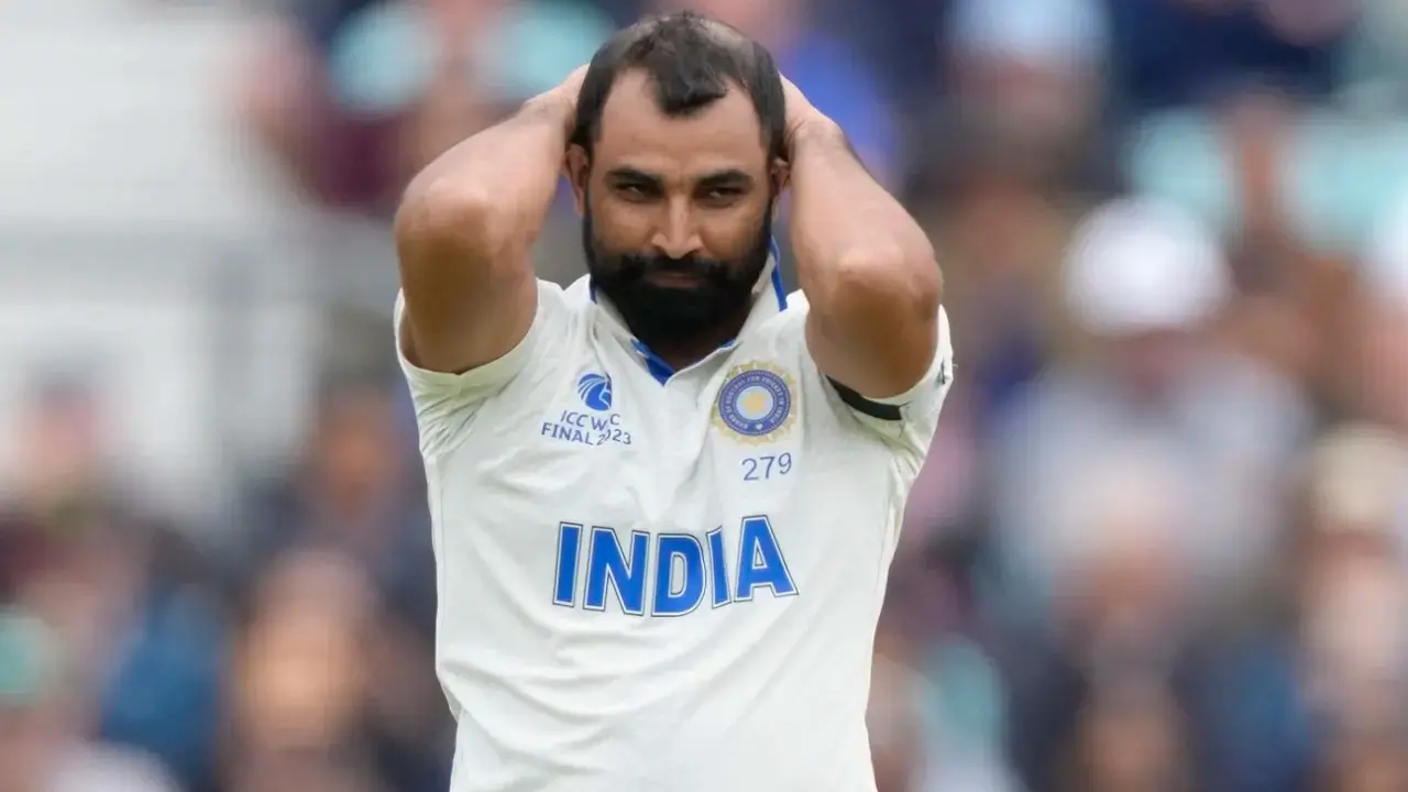 Mohammed Shami in action in the WTC 2023 final