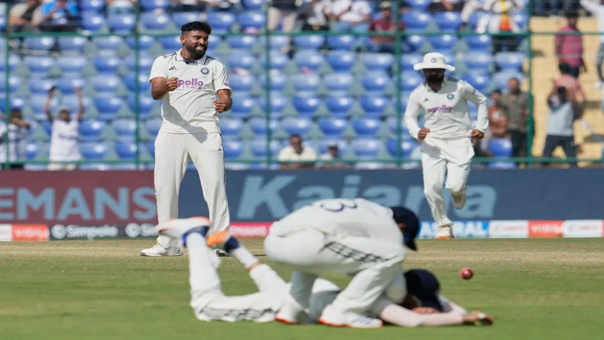 Mohammed Siraj celebrates a West Indies wicket