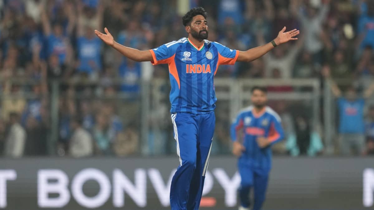 Mohammed Siraj celebrates a wicket against USA