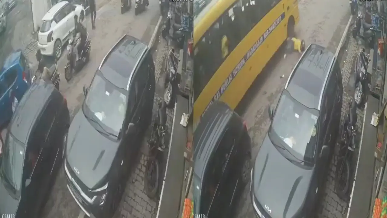 Moradabad: School Bus Hits Woman on Scooter, Chilling CCTV Footage Surfaces Moradabad School Bus Hits Woman Video