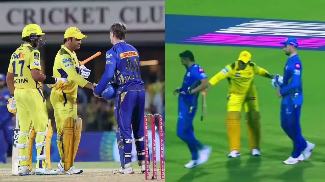 MS Dhoni hit Deepak Chahar with bat after CSK vs MI match video went viral