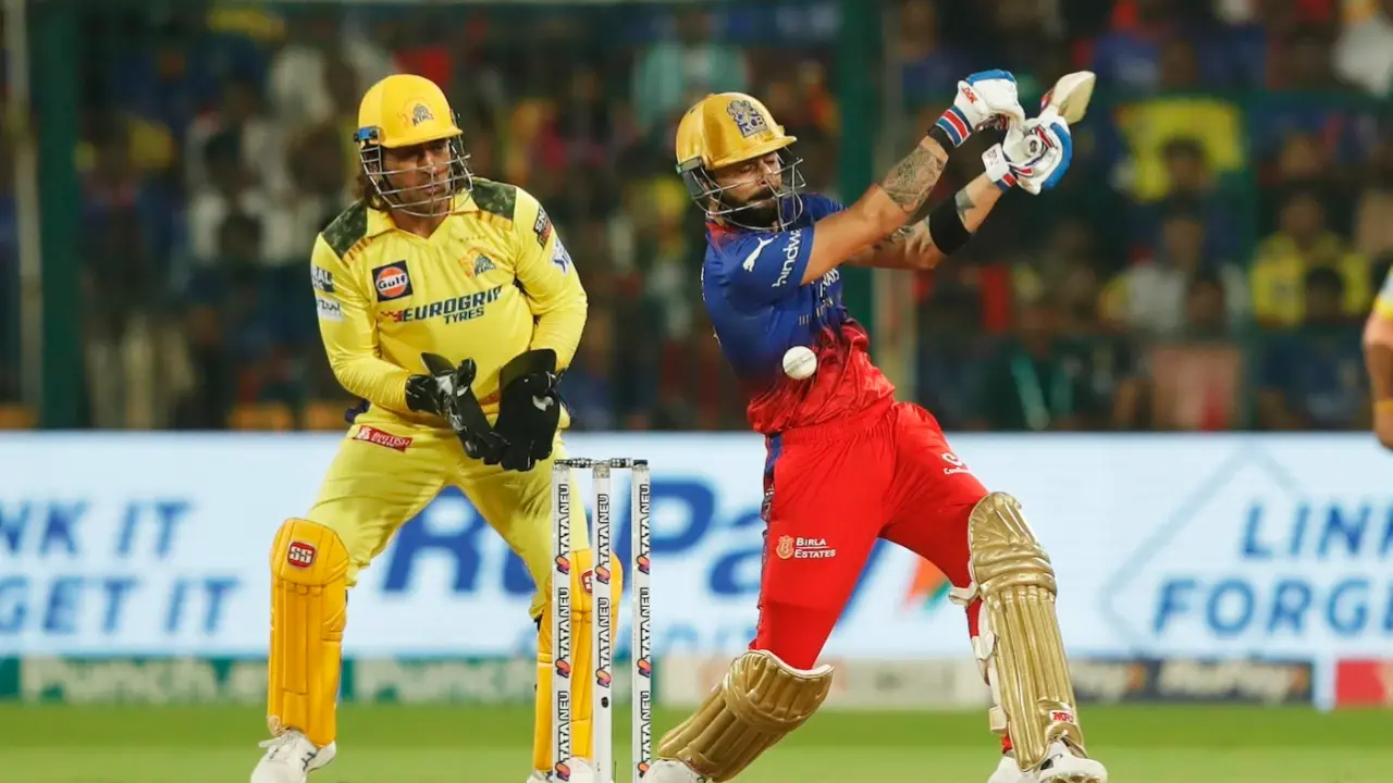 RCB Star Virat Kohli On The Cusp Of Becoming Only The Second Indian Player After Ex-CSK Skipper MS Dhoni To Script Unique Feat MS Dhoni keeps as Virat Kohli plays a shot during CSK vs RCB clash in IPL 2025