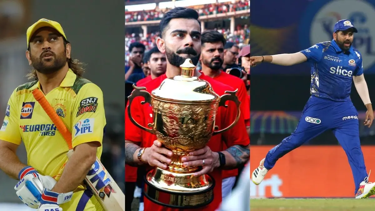 MS Dhoni (L), Virat Kohli (C), Rohit Sharma (R)