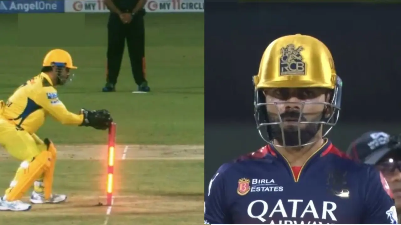 MS Dhoni lightening stumping of Philip salt stunned virat kohli video viral csk vs rcb chennai