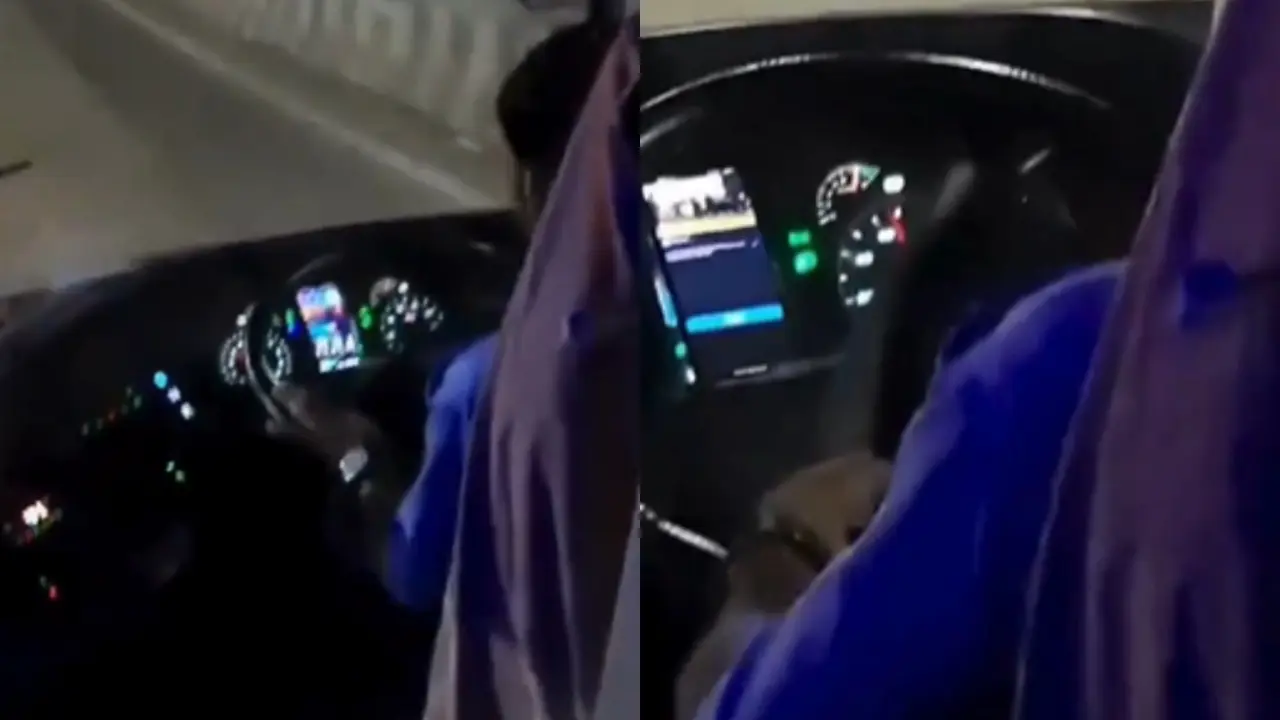 IPL Madness: MSRTC Bus Driver Caught Streaming On Phone While Speeding At Over 80 Km/h MSRTC bus driver watching cricket match on mobile while driving on highway.