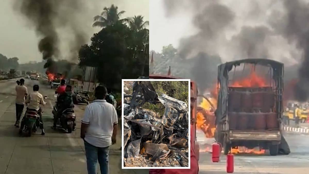 Mumbai-Goa Highway Fire: Driver’s Timely Action Averts Major Tragedy Despite Cylinder Blasts