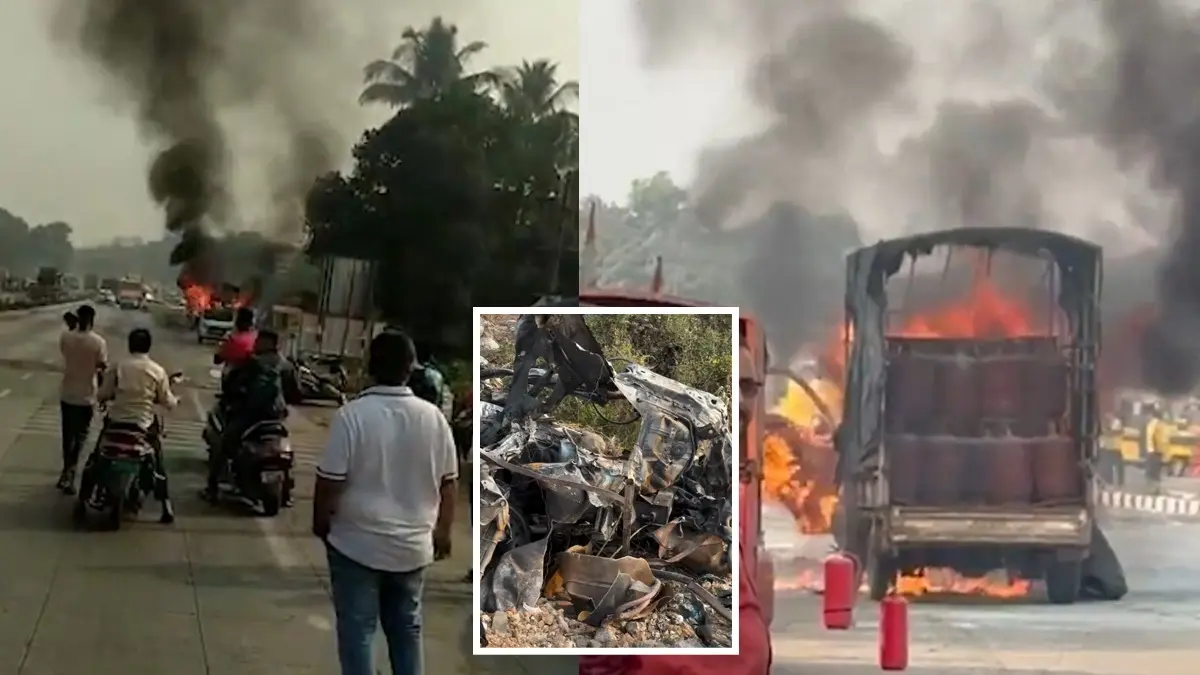Mumbai-Goa Highway Fire: Driver’s Timely Action Averts Major Tragedy Despite Cylinder Blasts