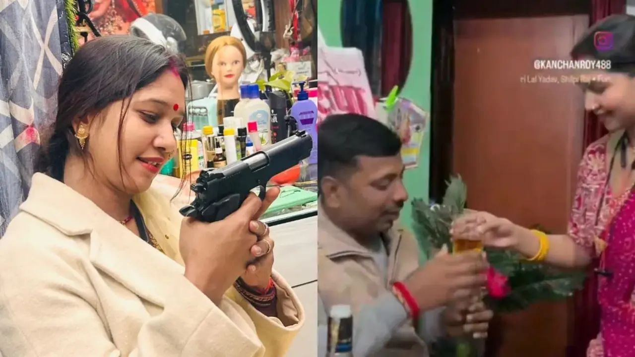 पति को गुलाब देकर शराब पिलाई, बंदूक के साथ फोटो खिंचाई...बिहार में रोज डे सेलिब्रेट करना इस रीलबाज महिला को पड़ा भारी, जानिए कैसे munger news woman viral video with husband liquor gun on rose day police file case