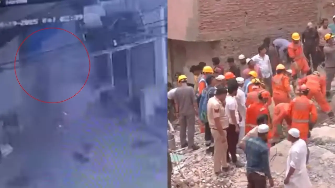 Mustafabad Building Collapse: Video Captures Exact Moment Four-Storey Structure Crumbles in Delhi, Leaving 4 Dead