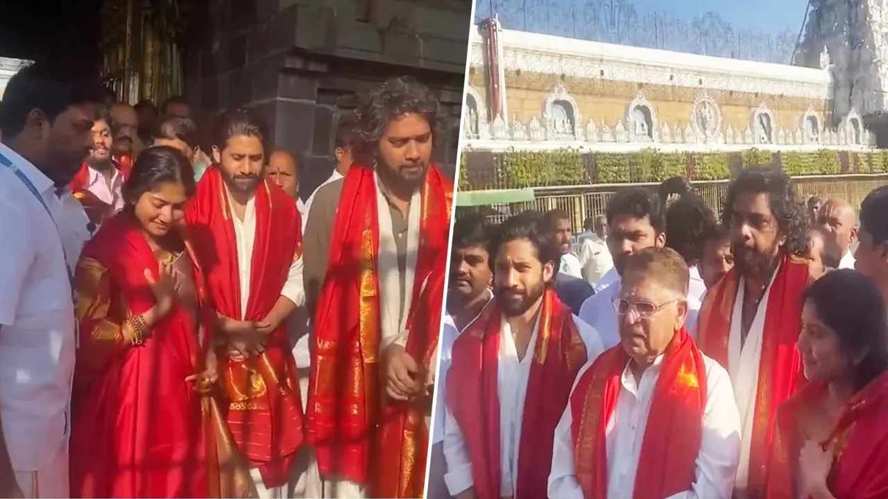 Thandel Stars Naga Chaitanya-Sai Pallavi Seek Blessings At Tirupati Balaji Temple After Success Of The Film | PHOTO Naga Chaitanya and Sai Pallavi at Tirupati temple