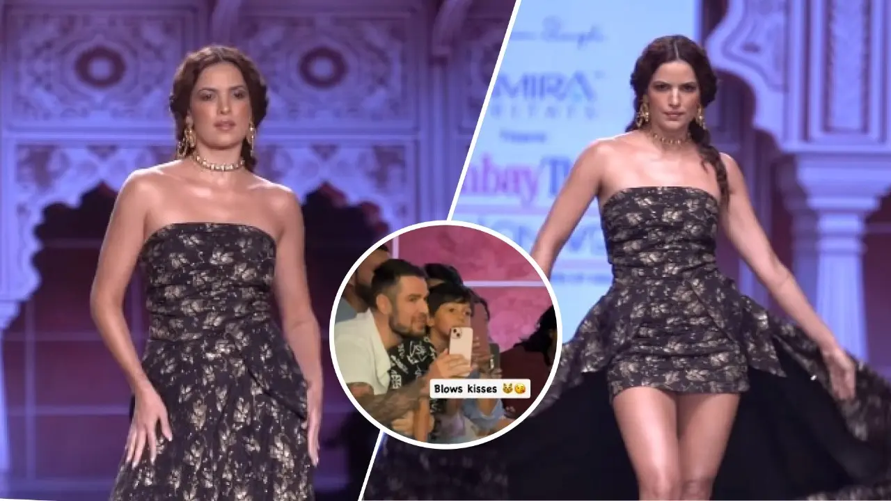 Natasa Stankovic Dazzles on the Ramp with Agastya Cheering from the Sidelines | Watch