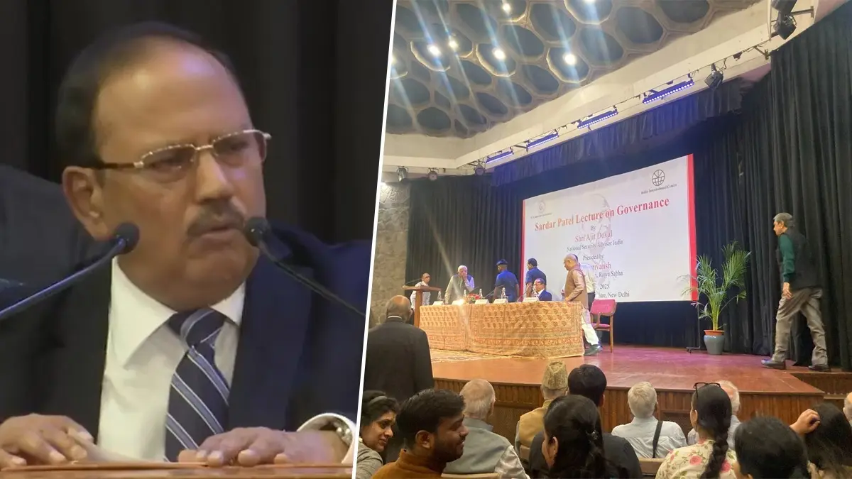 National Security Adviser Ajit Doval addresses the Sardar Patel Lecture on Governance in New Delhi on Friday.