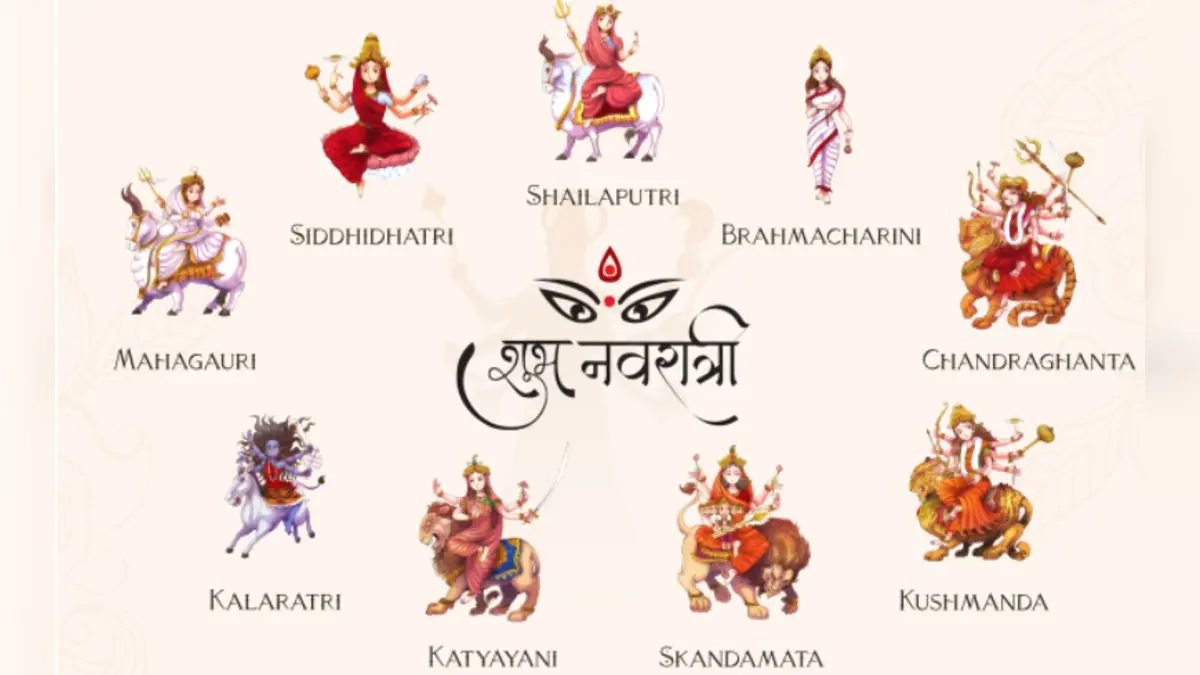 Colorful Navratri 2025 greeting card with Maa Durga and festive wishes