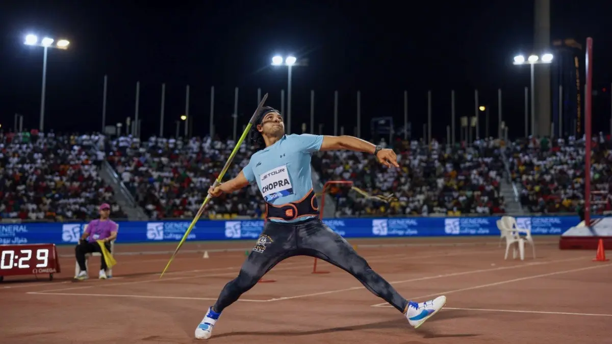Neeraj Chopra in action at the Doha Diamond League 2025