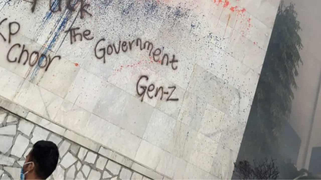 Visual of What Protestors Wrote on The Parliament Building in Nepal Nepal Parliament Building