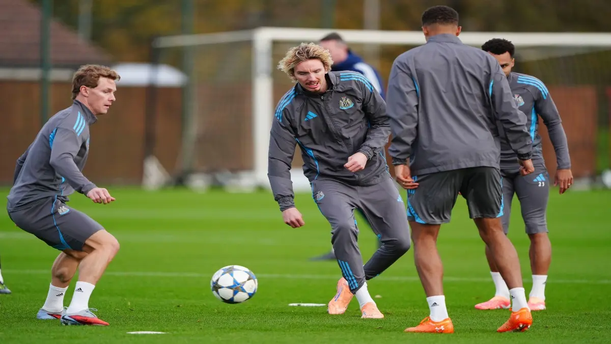 Newcastle United players take part in a training session