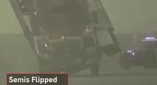 Dangerous winds sweep Texas, sparking dust storms and reducing visibility. Semitrucks topple on an Amarillo interstate as conditions worsen.