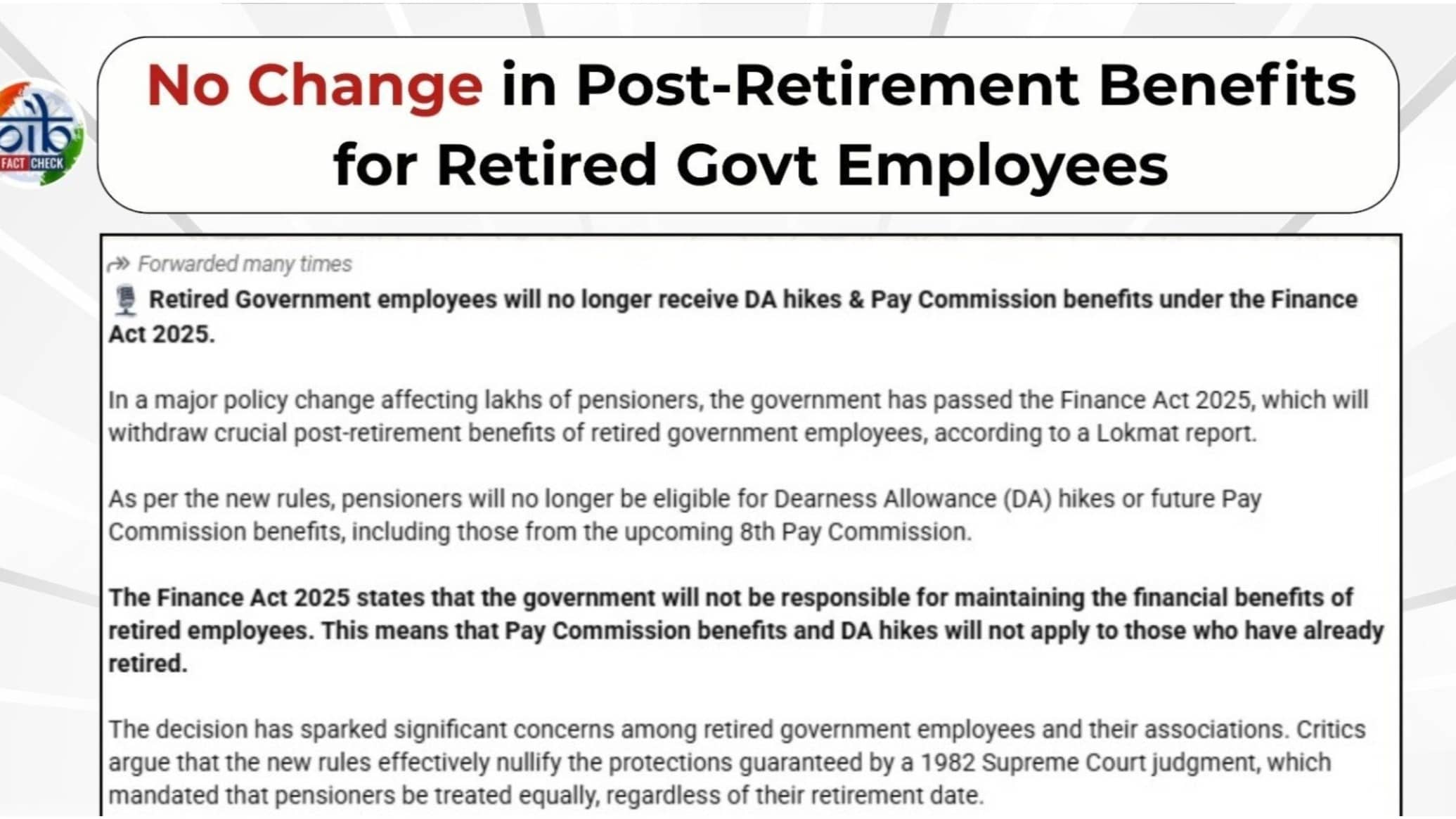 No DA Hikes for Retired Govt Employees? Govt Debunks Fake WhatsApp News