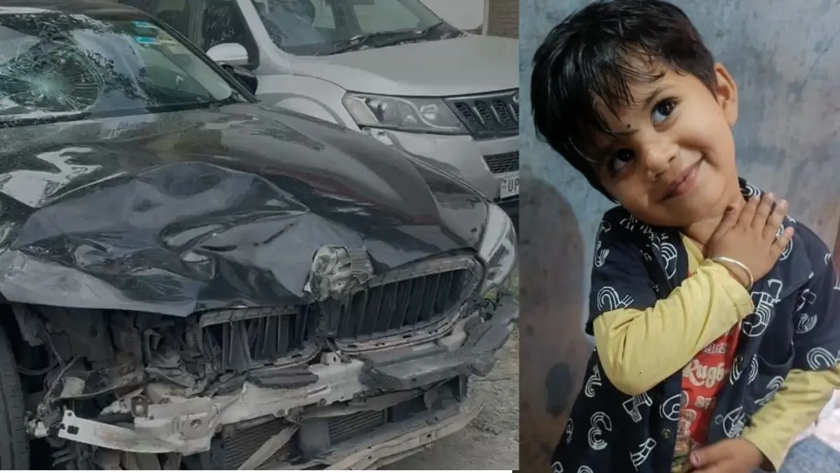 Noida: High speed BMW car hits scooter, 5 year old innocent dies