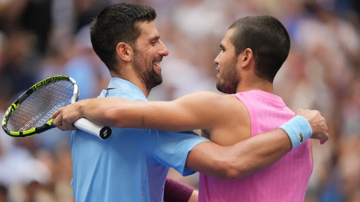 Novak Djokovic and Carlos Alcaraz during US Open 2025 semi-final
