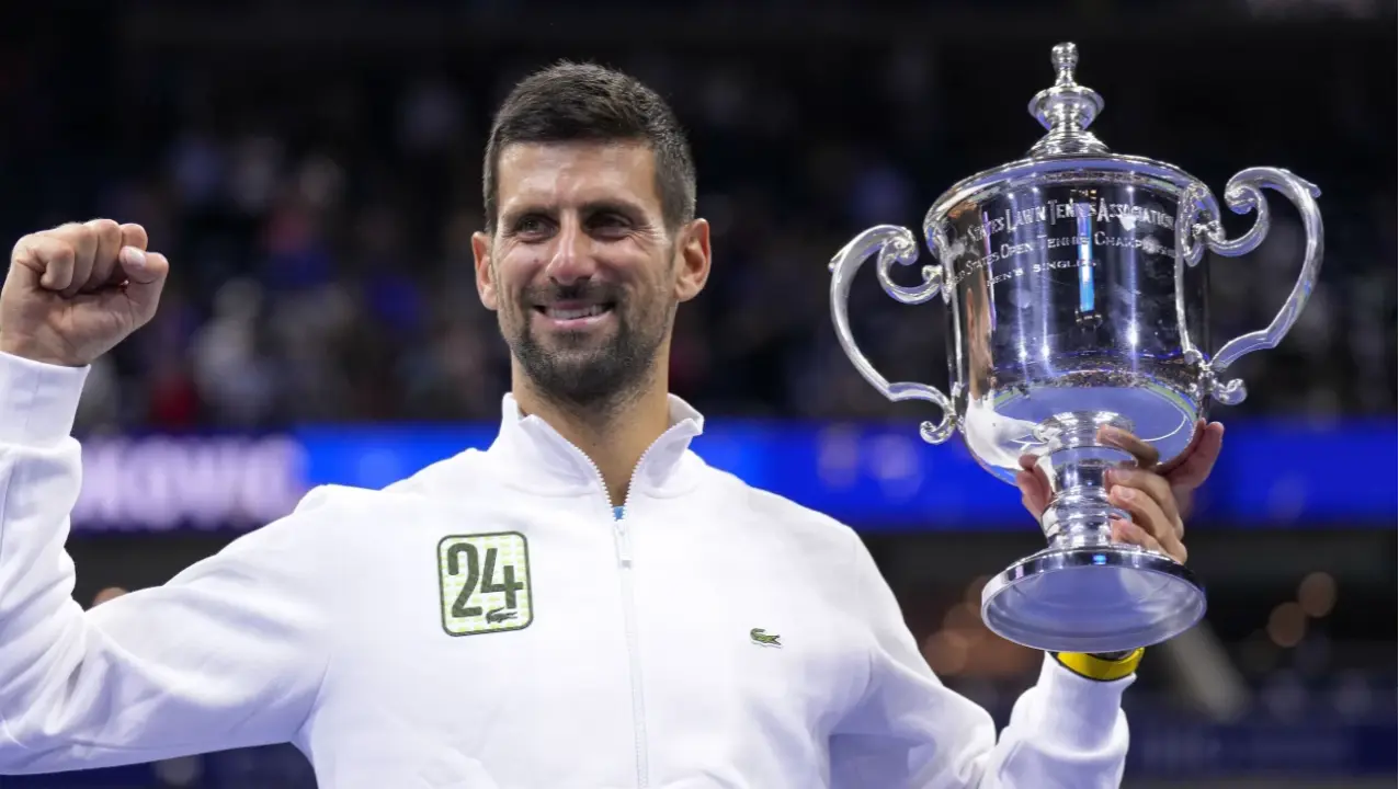 Novak Djokovic celebrates his US Open 2023 triumph