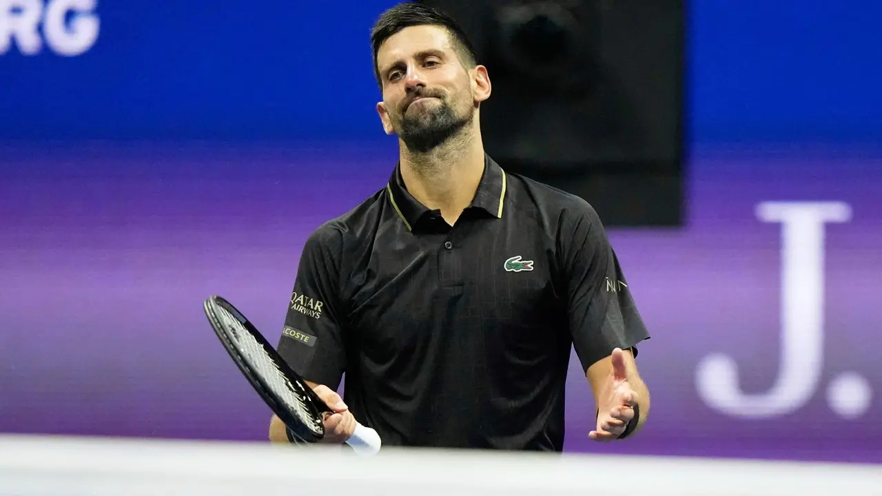 Novak Djokovic during his first round US Open 2025 match.
