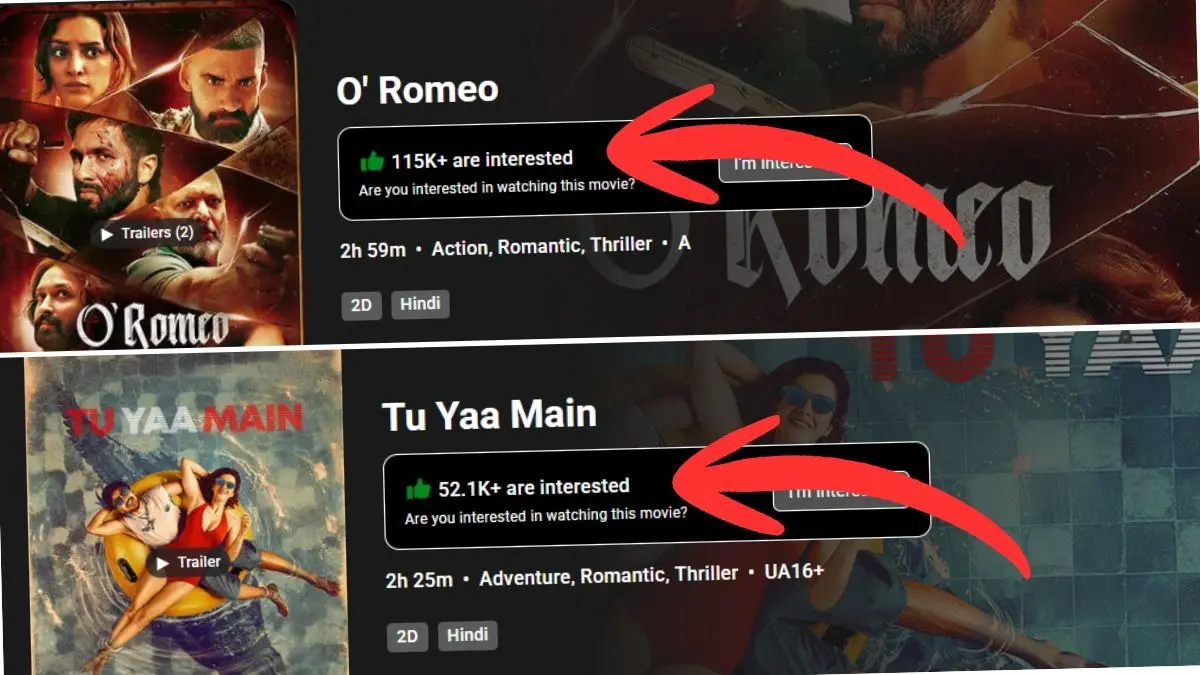 O' Romeo Vs Tu Yaa Main: BookMyShow Trend Shows Much Higher Interest In Shahid Kapoor Starrer Over Shanaya Kapoor-Adarsh Gourav's Film O'Romeo leads in early trends