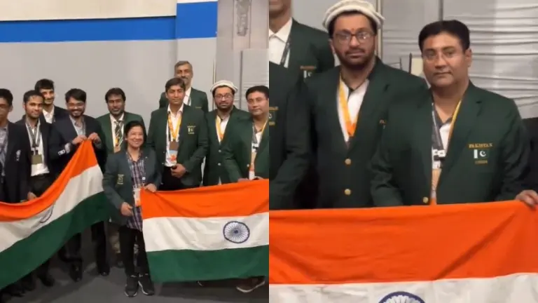 Pakistan players holding India's flag