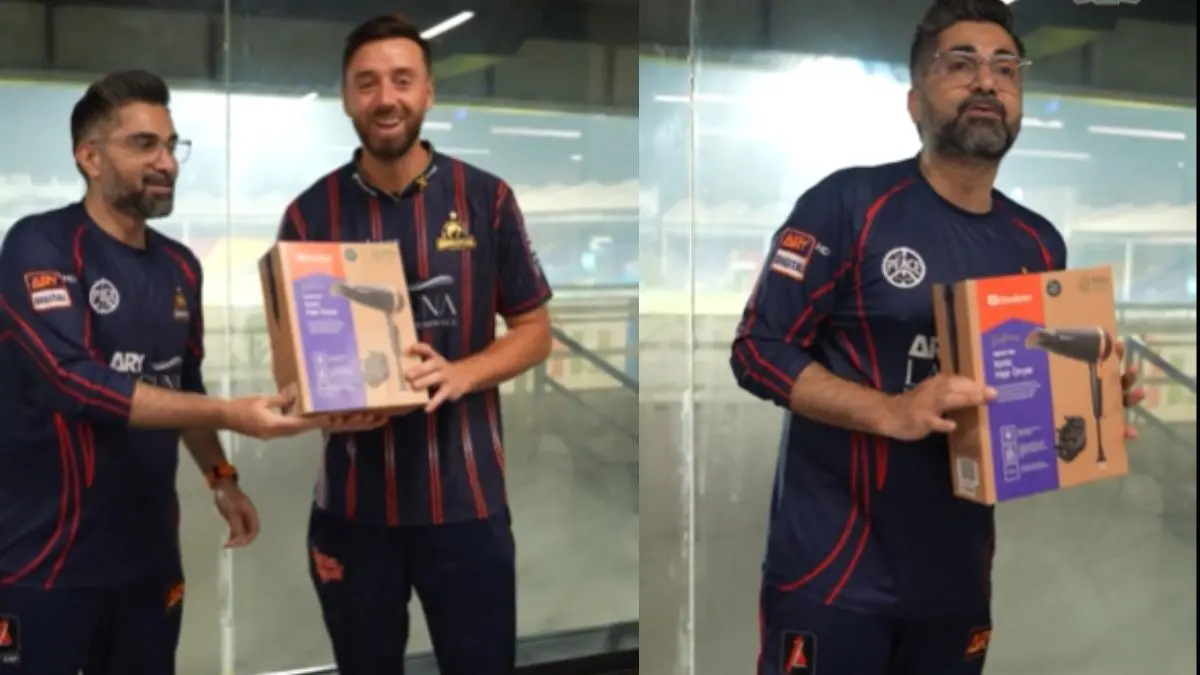 Pakistan Super League james vinces get hair dryer as gift video viral PSL 2025