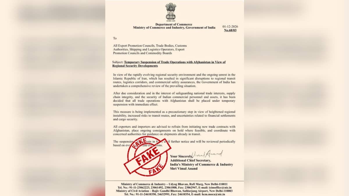 'Pakistani Propaganda': PIB Busts Viral Letter Claiming India Suspended Trade With Afghanistan Due To Iran Unrest