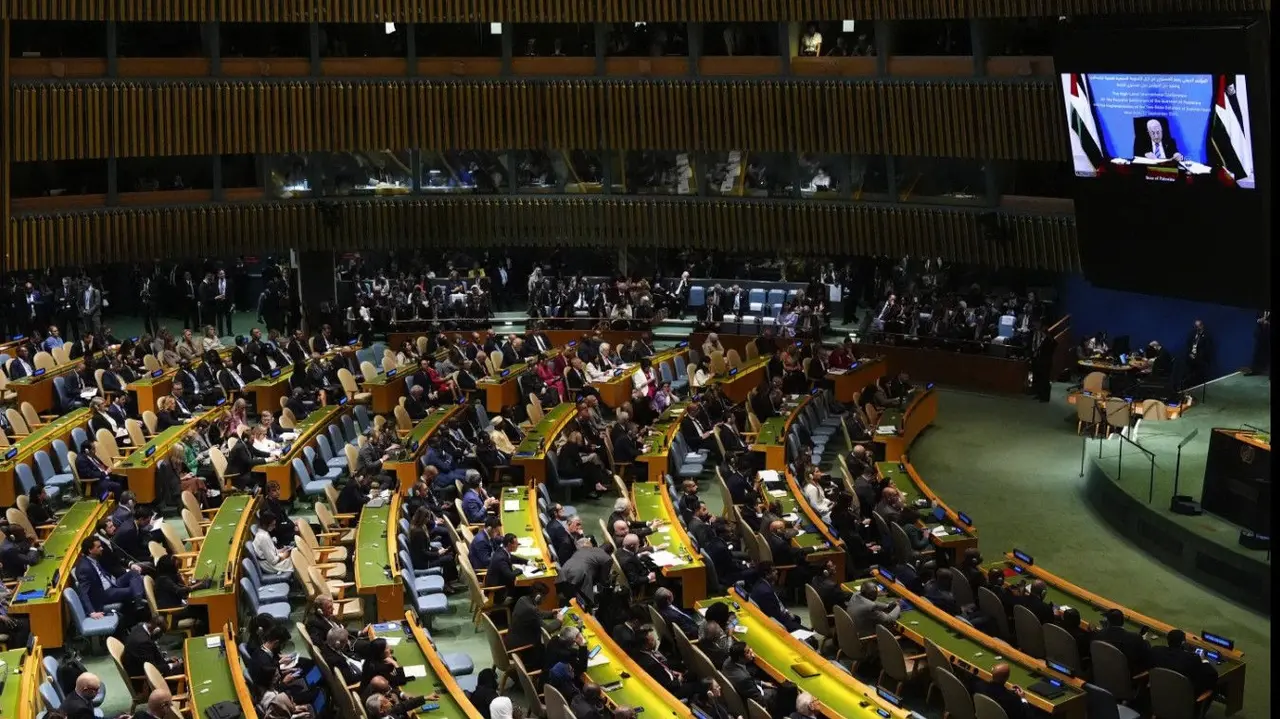UN General Assembly: Who Is Attending, And What's On The Agenda? Palestinian President Mahmoud Abbas appears on a screen as he speaks virtually during a high-profile meeting at the United Nations at UN headquarters.
