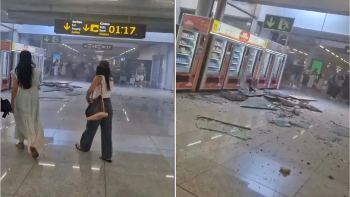 Palma De Mallorca Airport Roof Collapse, Debris And Glass Cascade Into Arrivals Hall
