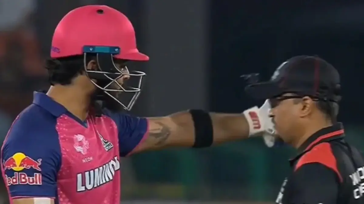 Parag argues with the umpire