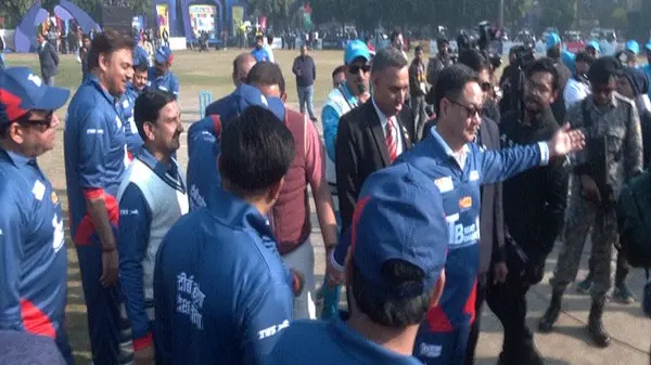 Parliamentarians Play a friendly cricket match at Delhi's Major Dhyan Chand Stadium