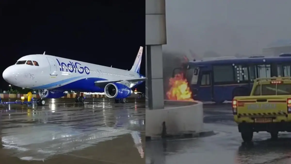 Passenger bus of Indigo Airlines caught fire at Mumbai airport