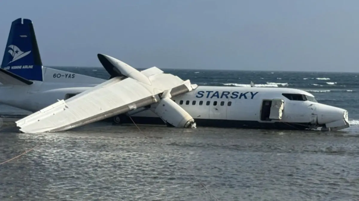 Passenger Plane in Somalia Overshoots the Runway Into Shallow Seawater Near the Airport Passenger Plane in Somalia Overshoots the Runway Into Shallow Seawater Near the Airport