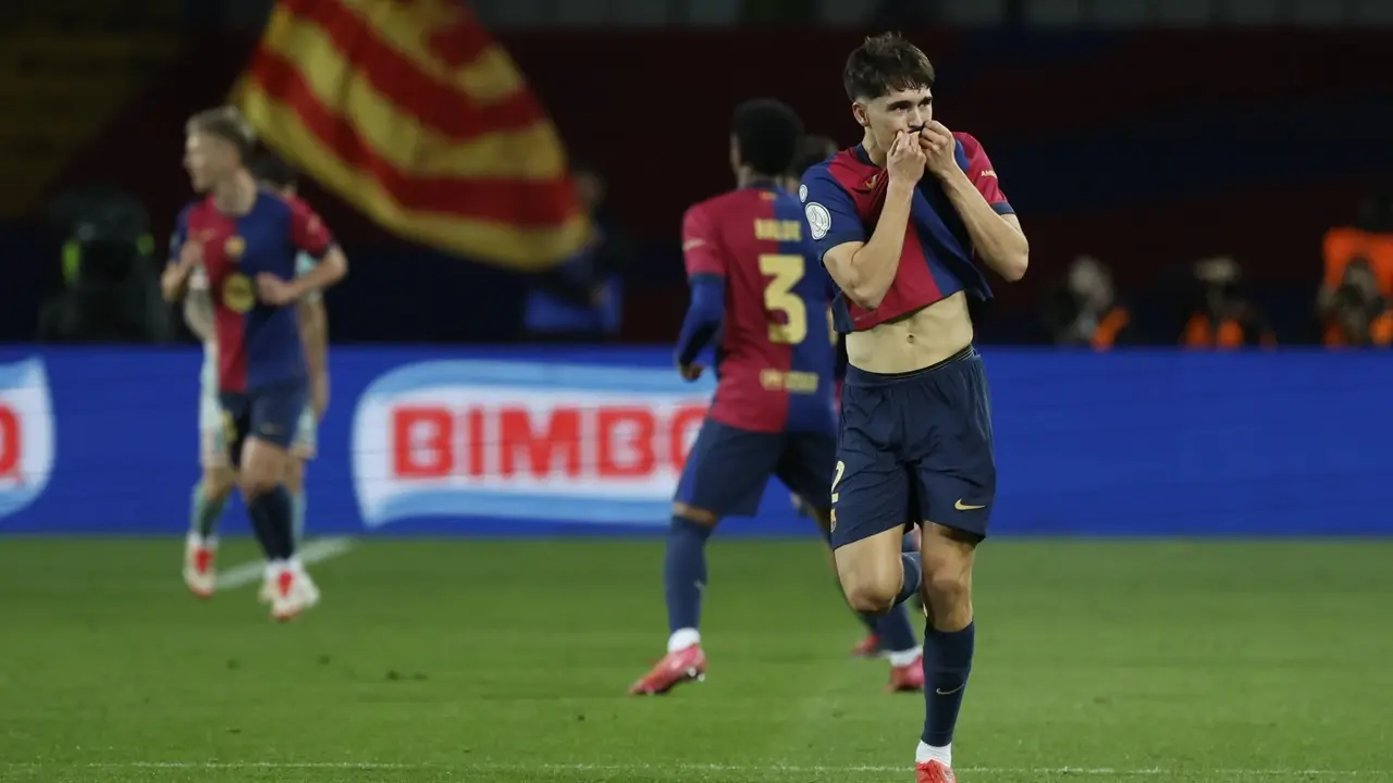 Barcelona and Atletico Madrid Fight Out 4-4 Thriller In 1st Leg Of Copa Del Rey Semis Pau Cubarsi celebrates his goal against Atletico Madrid