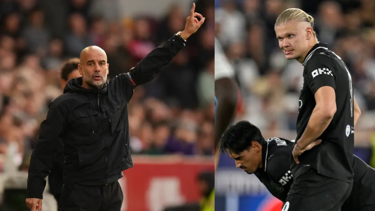 Pep Guardiola and Erling Haaland