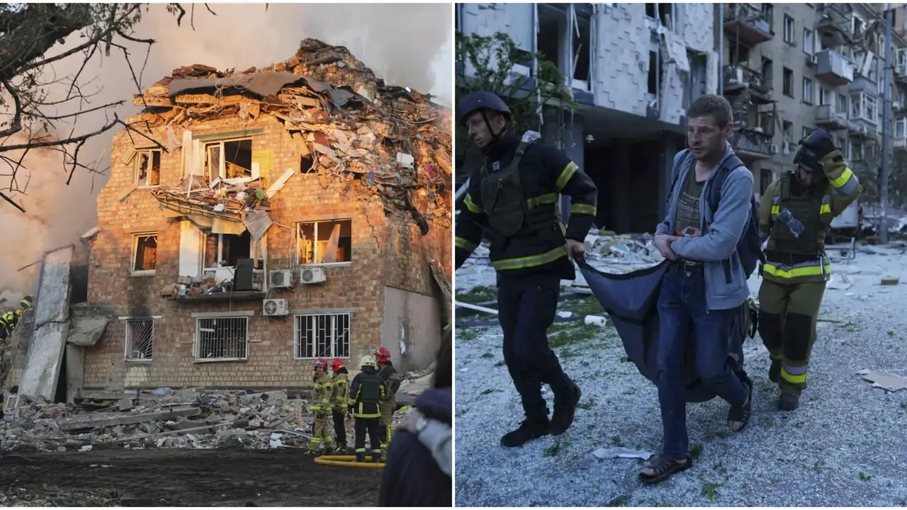 Photos show recent Russian drone and missile attack on Kyiv